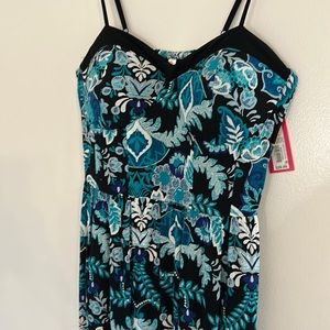 Full body blue floral jump suit - wide leg pant, built in bra cups NWT